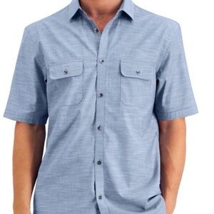 Alfani Men's Light Blue Short Sleeve Button-Up with Chest Pockets